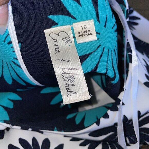 Emma Michele Pencil Dress Womens Size 10‎ Sleeveless Belt Floral White Blue NWT - Picture 4 of 7